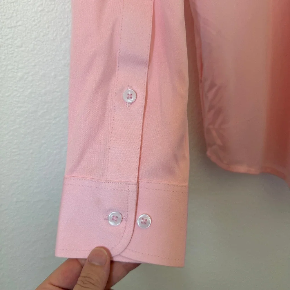 Collars & Co Mens Dress Collar Polo Shirt Pink Long Sleeve Button Down Small